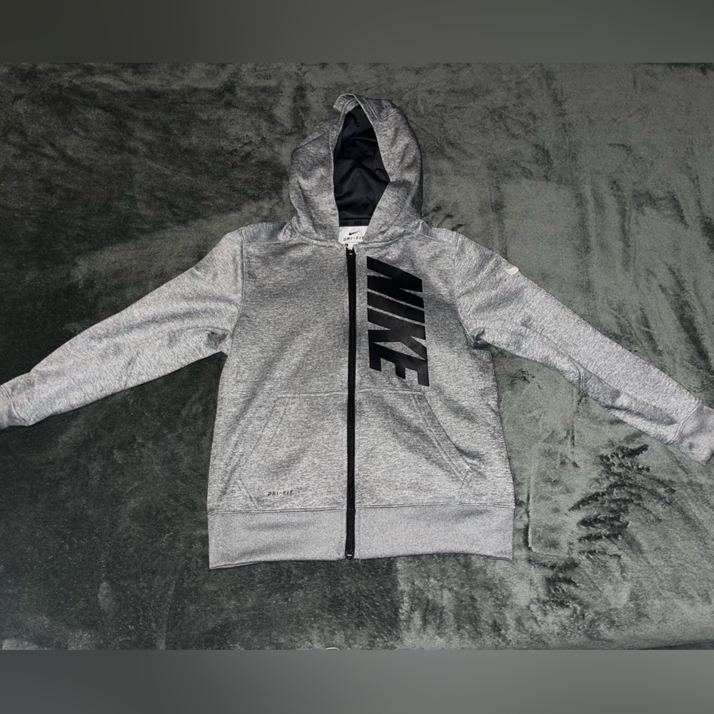Kids Nike Dri-FIT Gray Zip-Up with Black Accents
